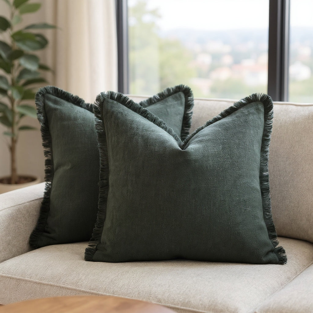 Elowen – Housses de coussin en coton et lin à volants