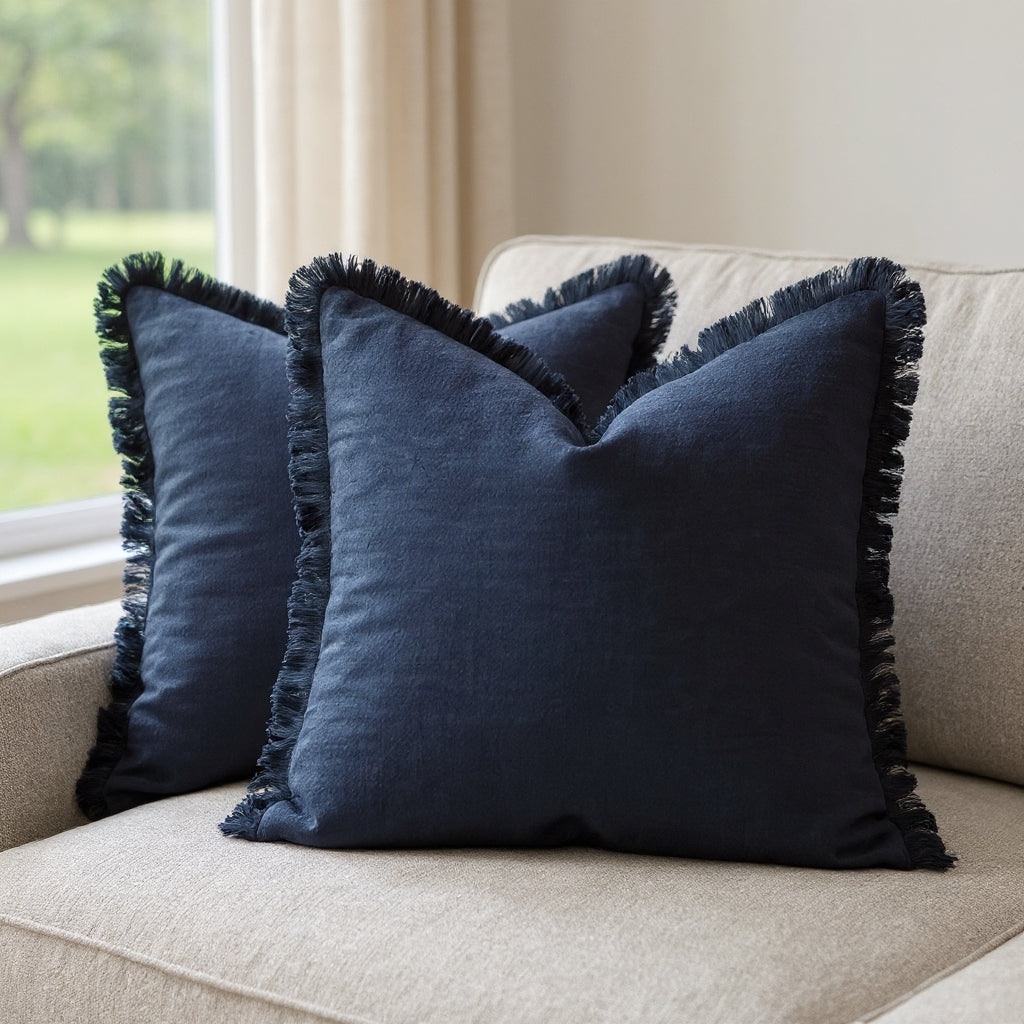 Elowen – Housses de coussin en coton et lin à volants