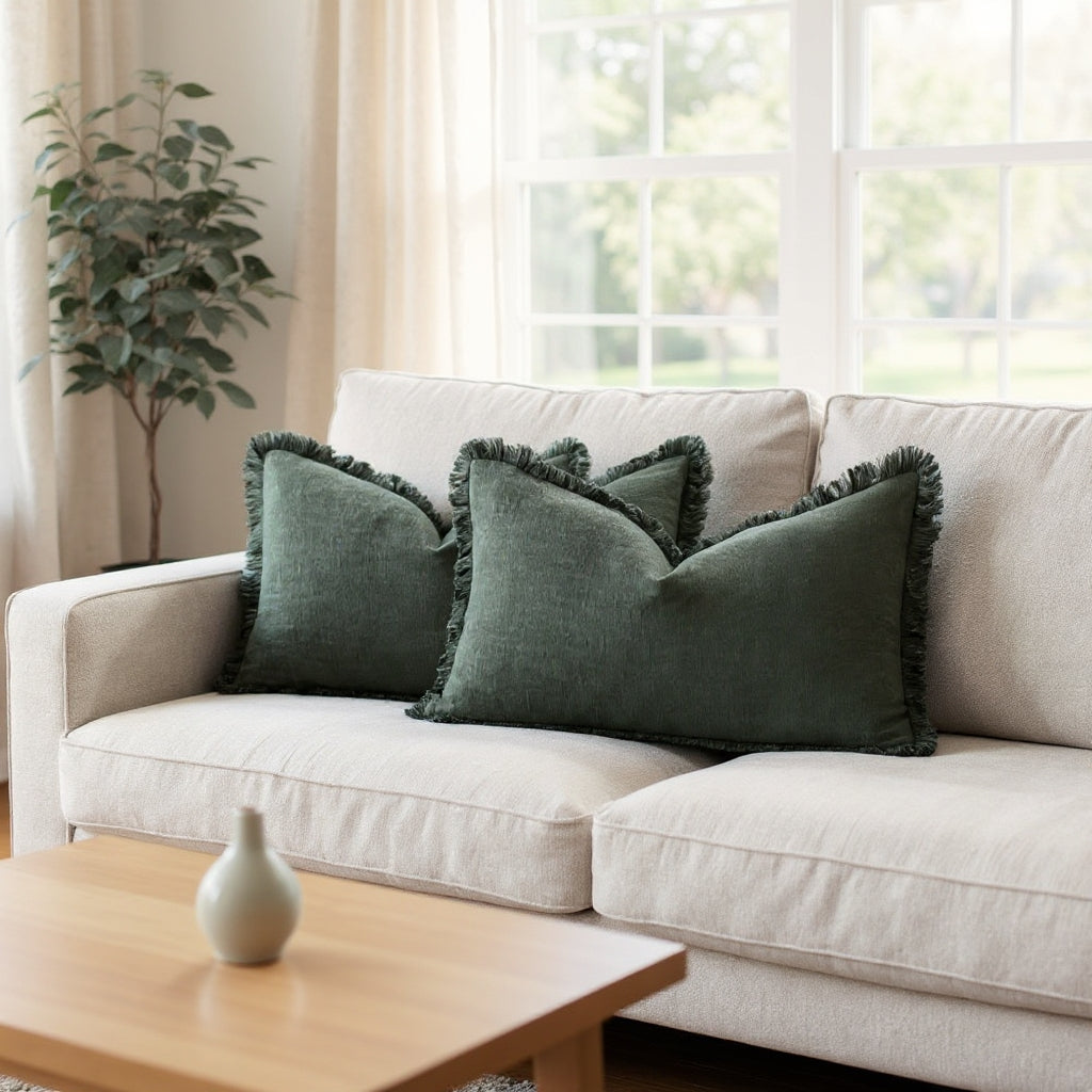 Elowen – Housses de coussin en coton et lin à volants