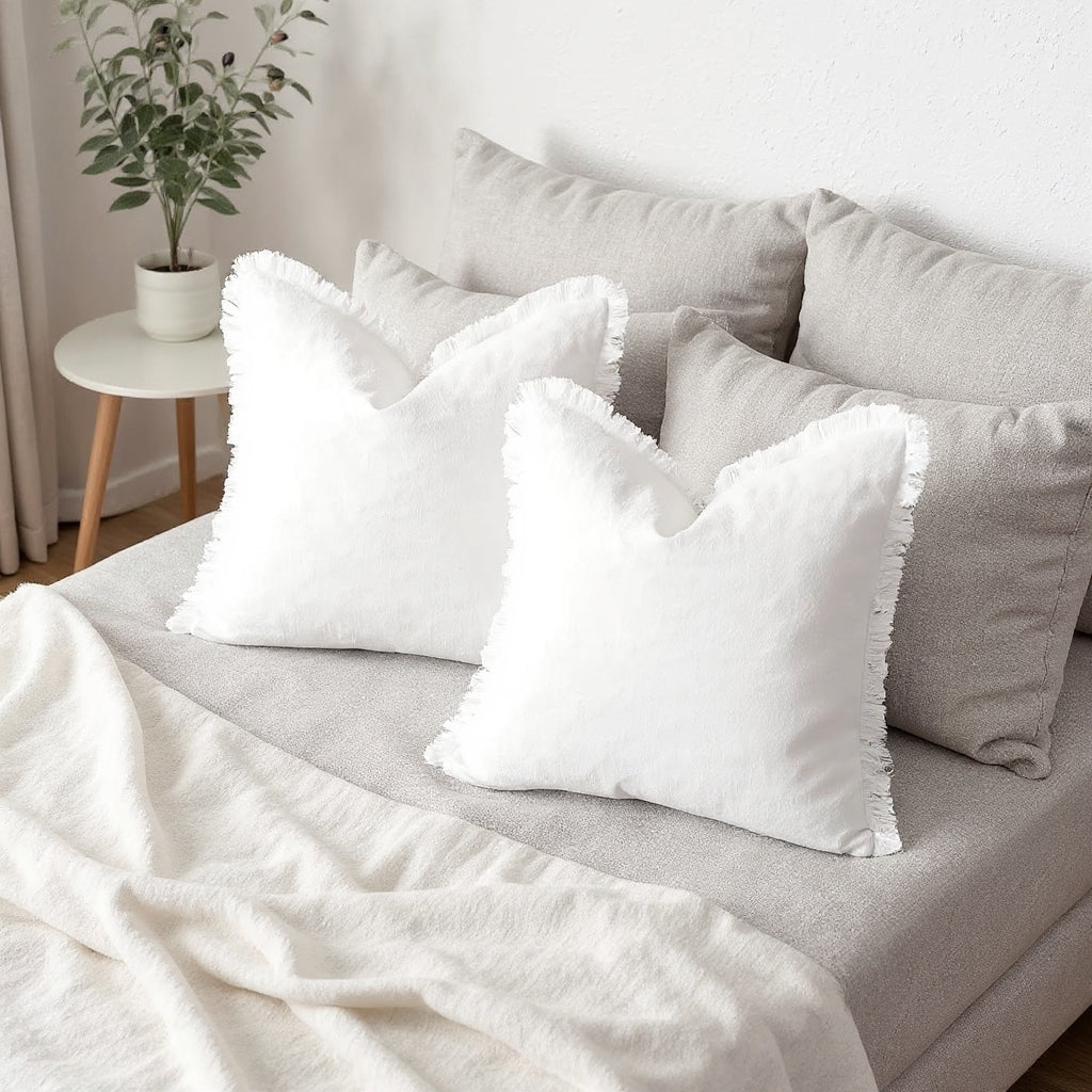 Elowen – Housses de coussin en coton et lin à volants