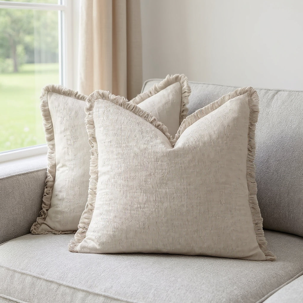 Elowen – Housses de coussin en coton et lin à volants