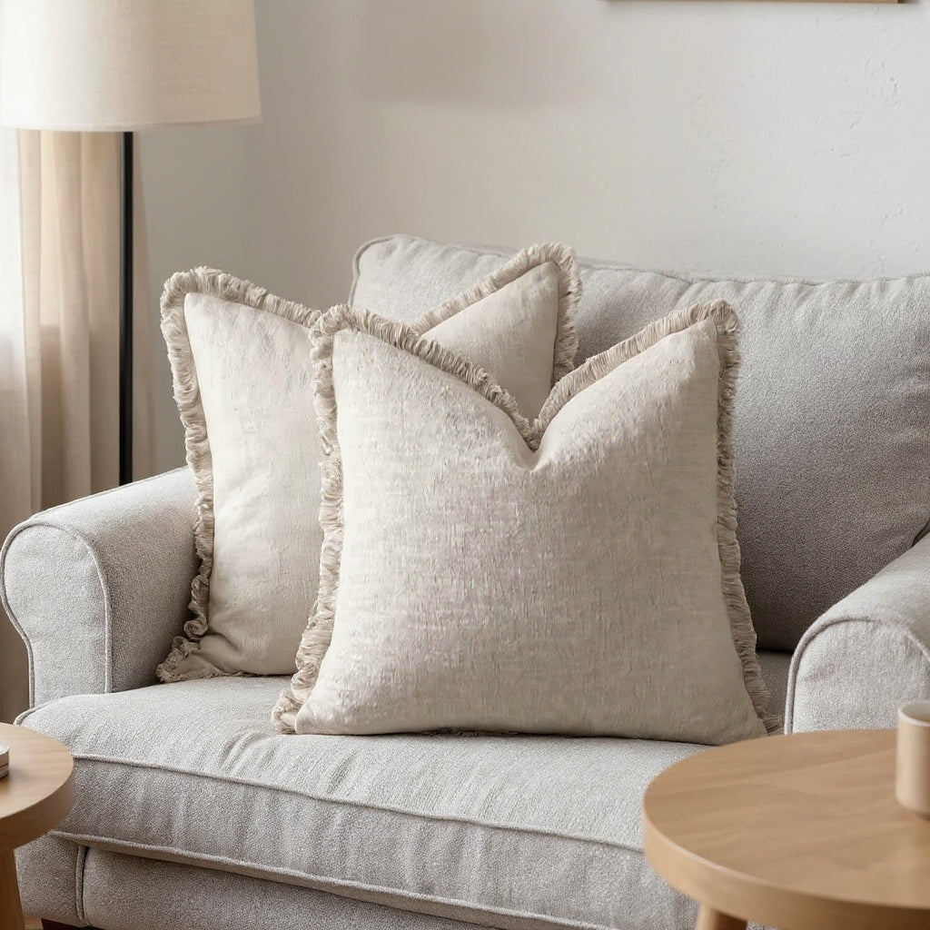 Elowen – Housses de coussin en coton et lin à volants