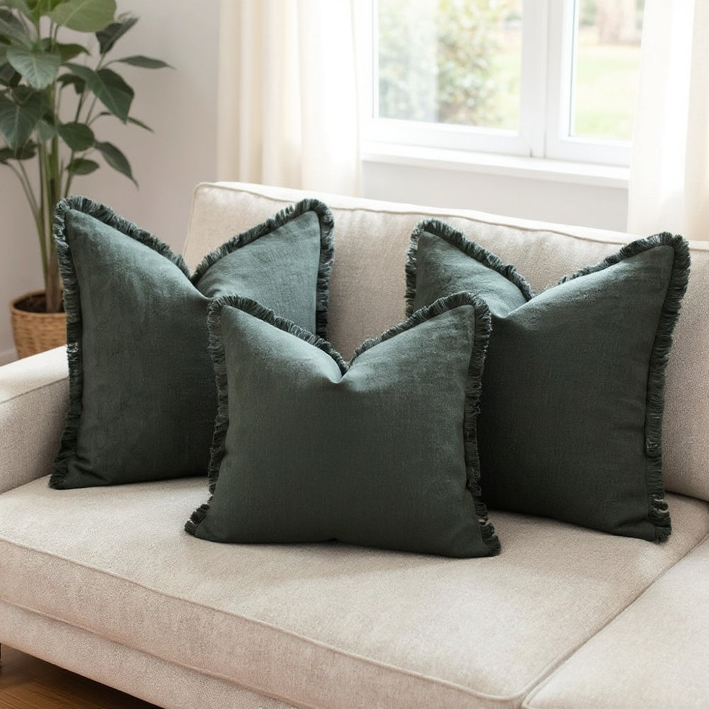 Elowen – Housses de coussin en coton et lin à volants