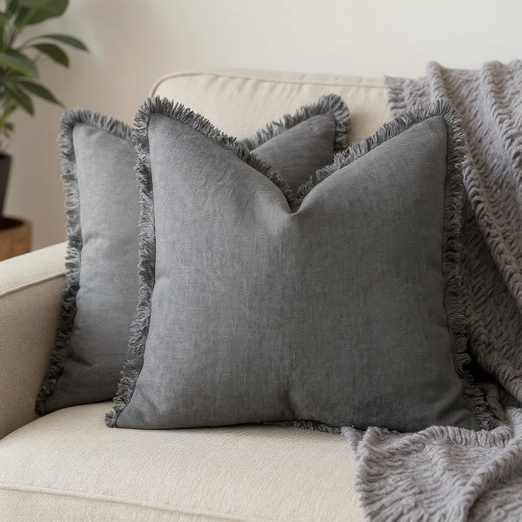 Elowen – Housses de coussin en coton et lin à volants
