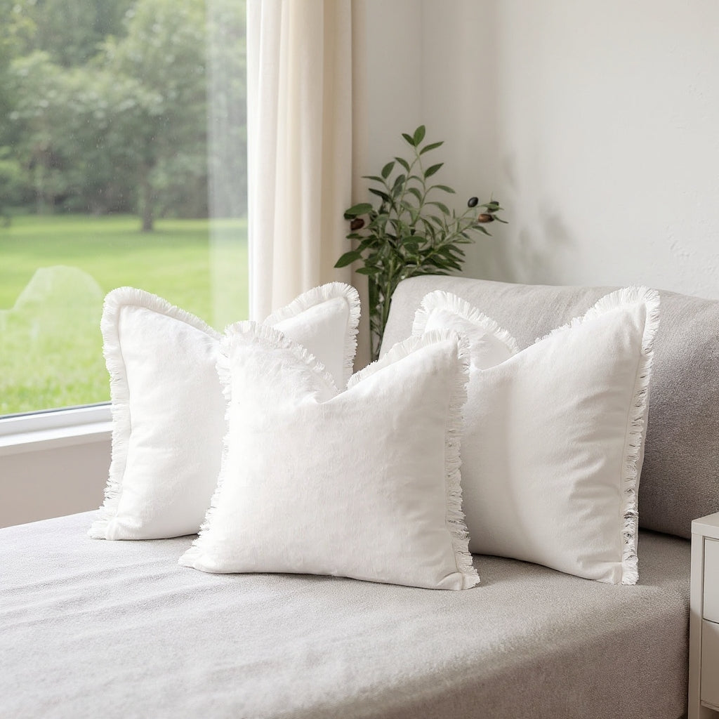Elowen – Housses de coussin en coton et lin à volants