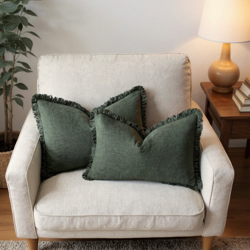 Elowen – Housses de coussin en coton et lin à volants