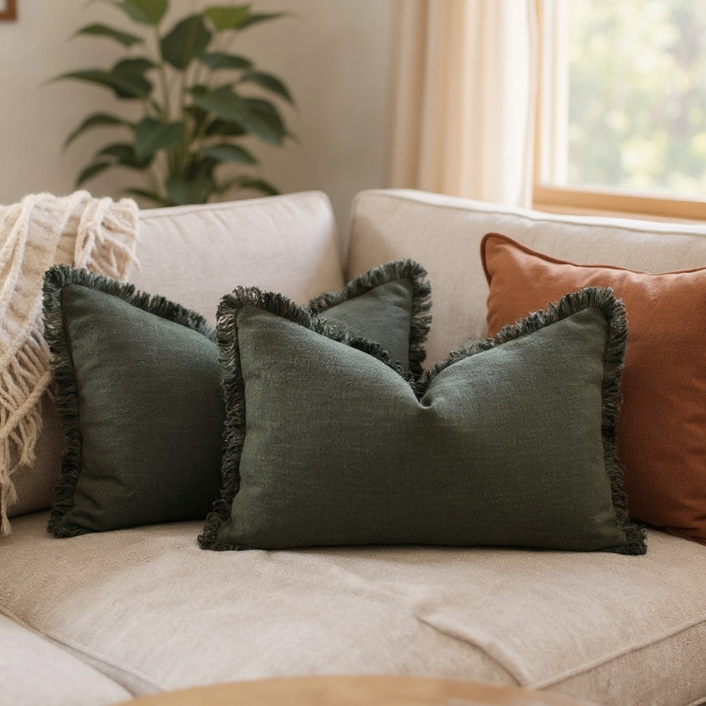 Elowen – Housses de coussin en coton et lin à volants