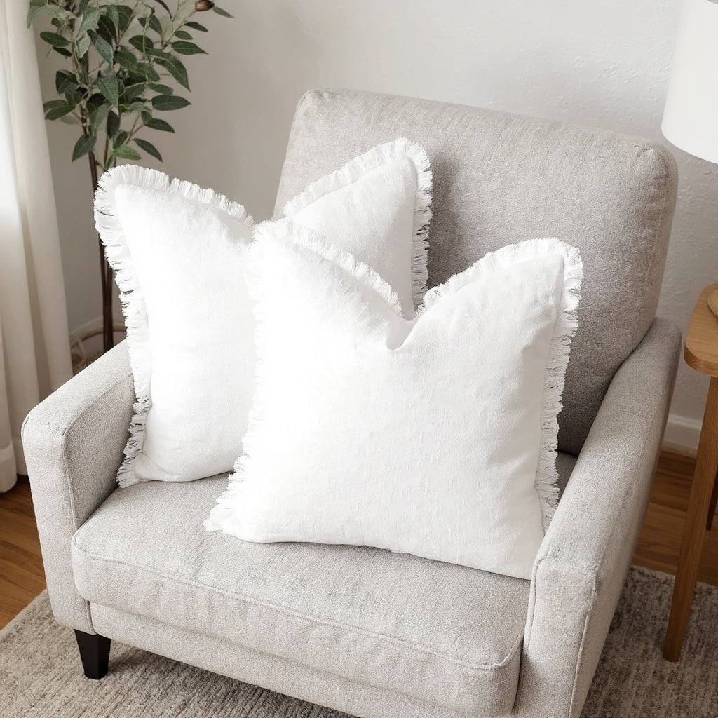 Elowen – Housses de coussin en coton et lin à volants