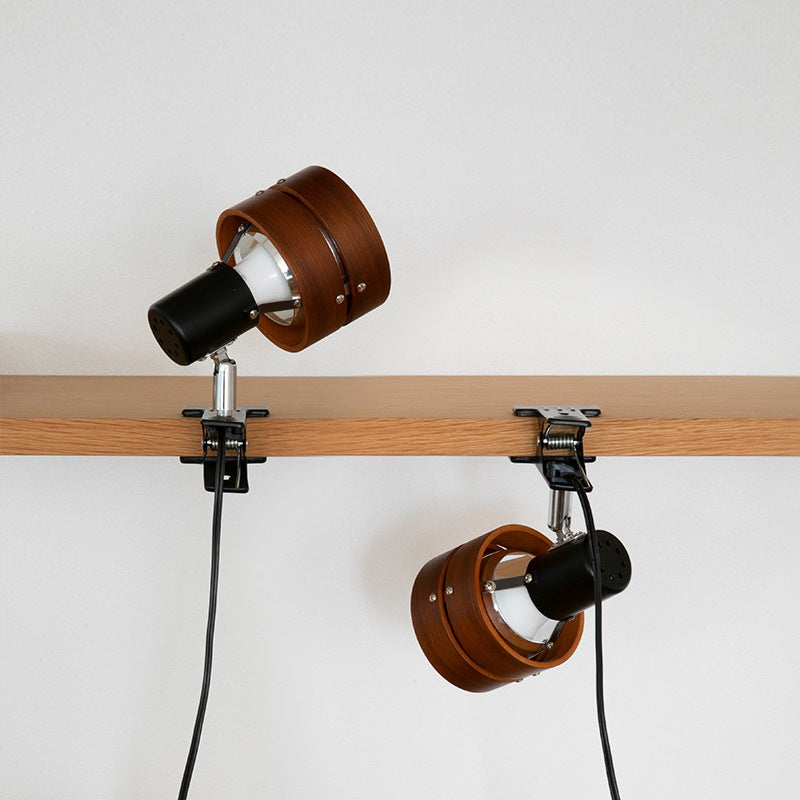 Kiyoran - Lampe de table japonaise ronde à clip bois fer acrylique