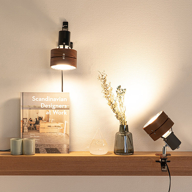 Kiyoran - Lampe de table japonaise ronde à clip bois fer acrylique
