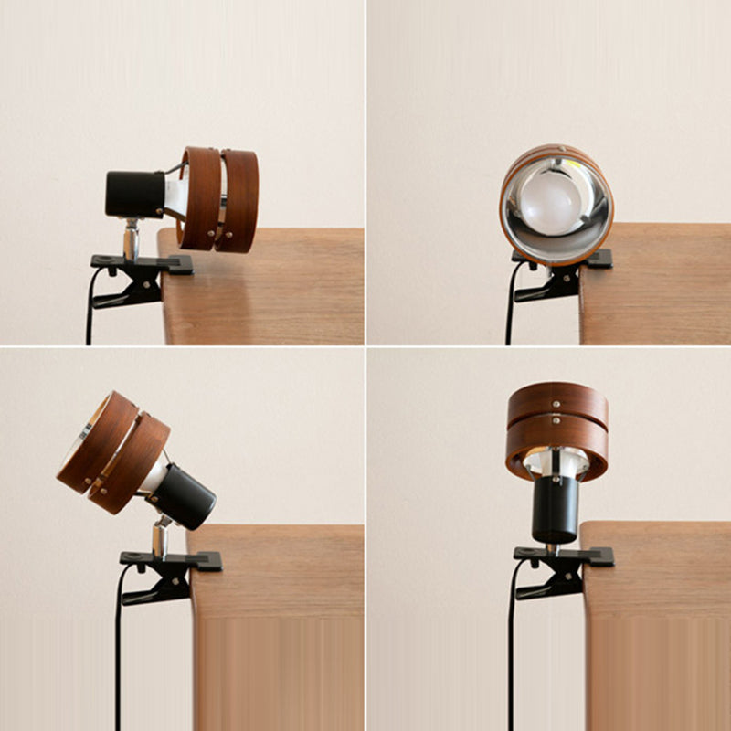 Kiyoran - Lampe de table japonaise ronde à clip bois fer acrylique
