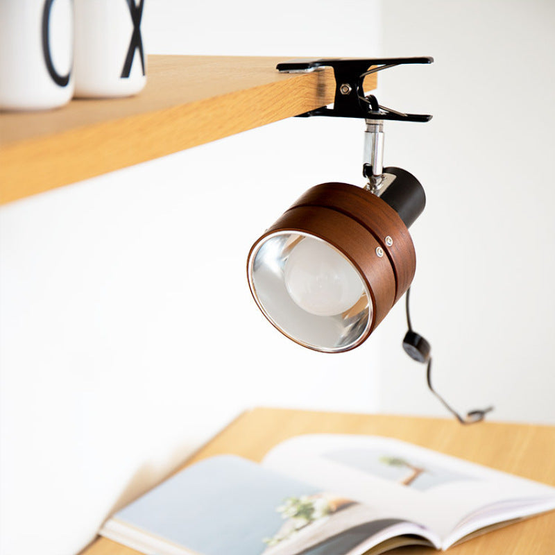 Kiyoran - Lampe de table japonaise ronde à clip bois fer acrylique