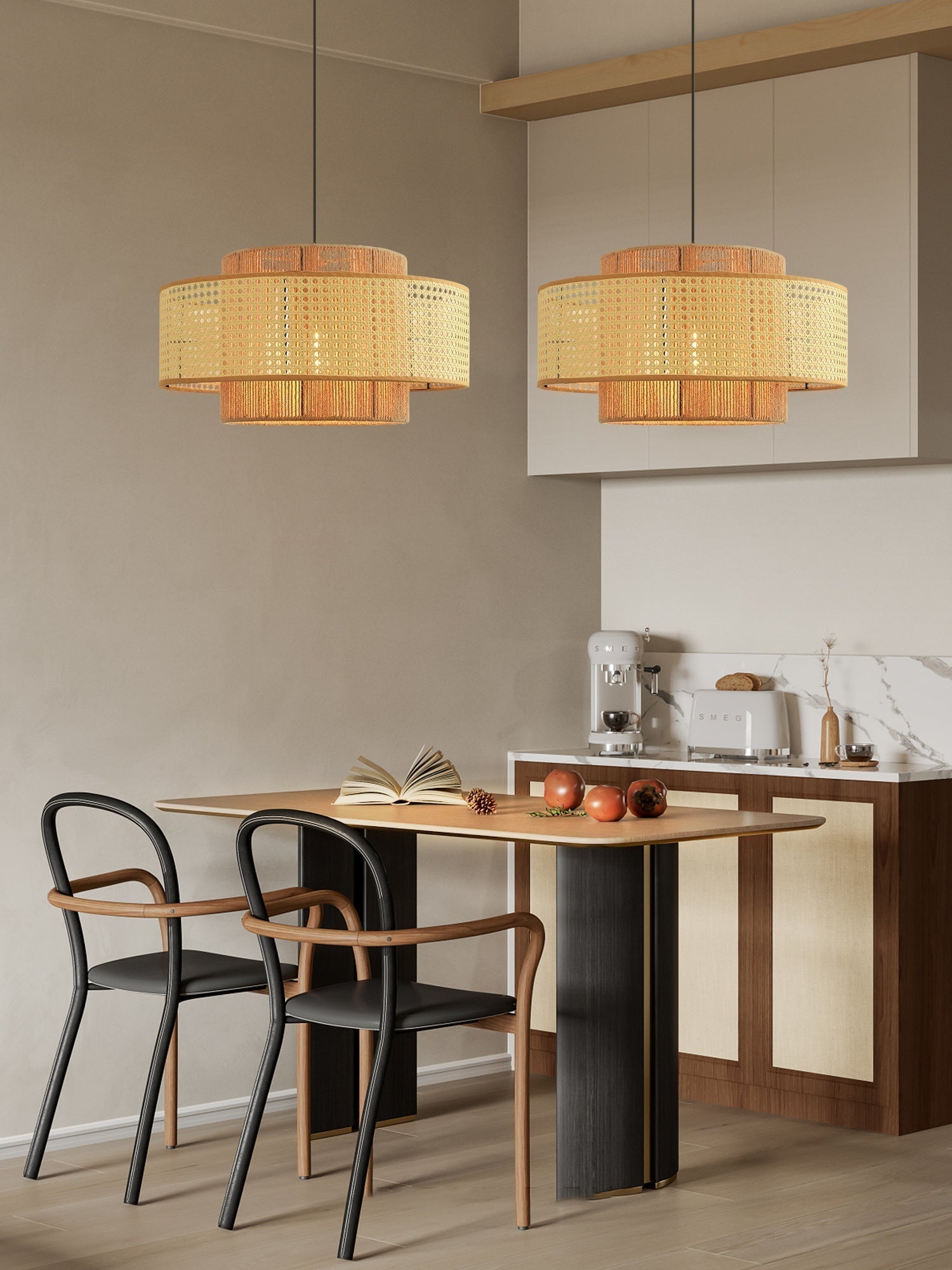 Ulshayra – Lampada a sospensione in rattan concentrico