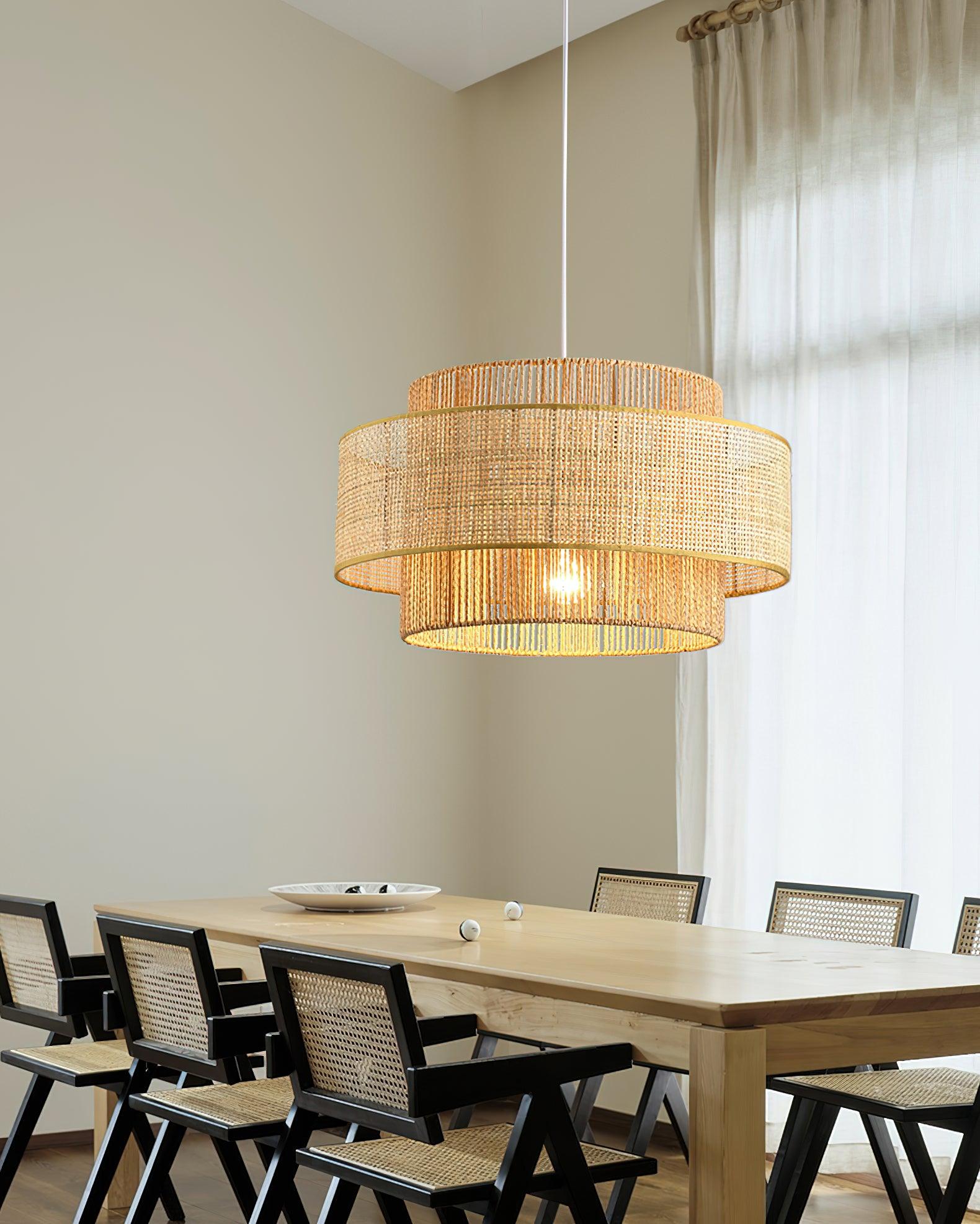 Ulshayra – Lampada a sospensione in rattan concentrico