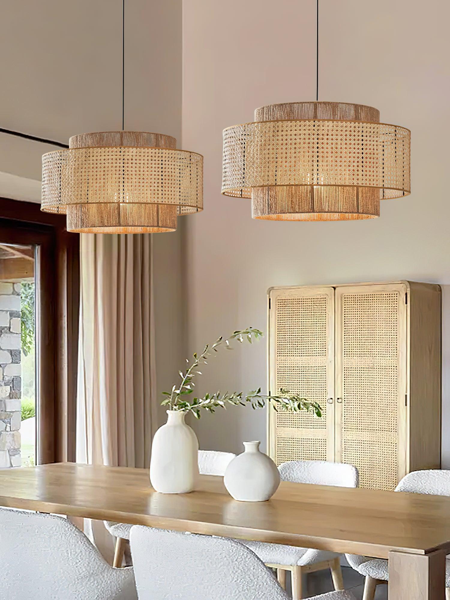 Ulshayra – Lampada a sospensione in rattan concentrico