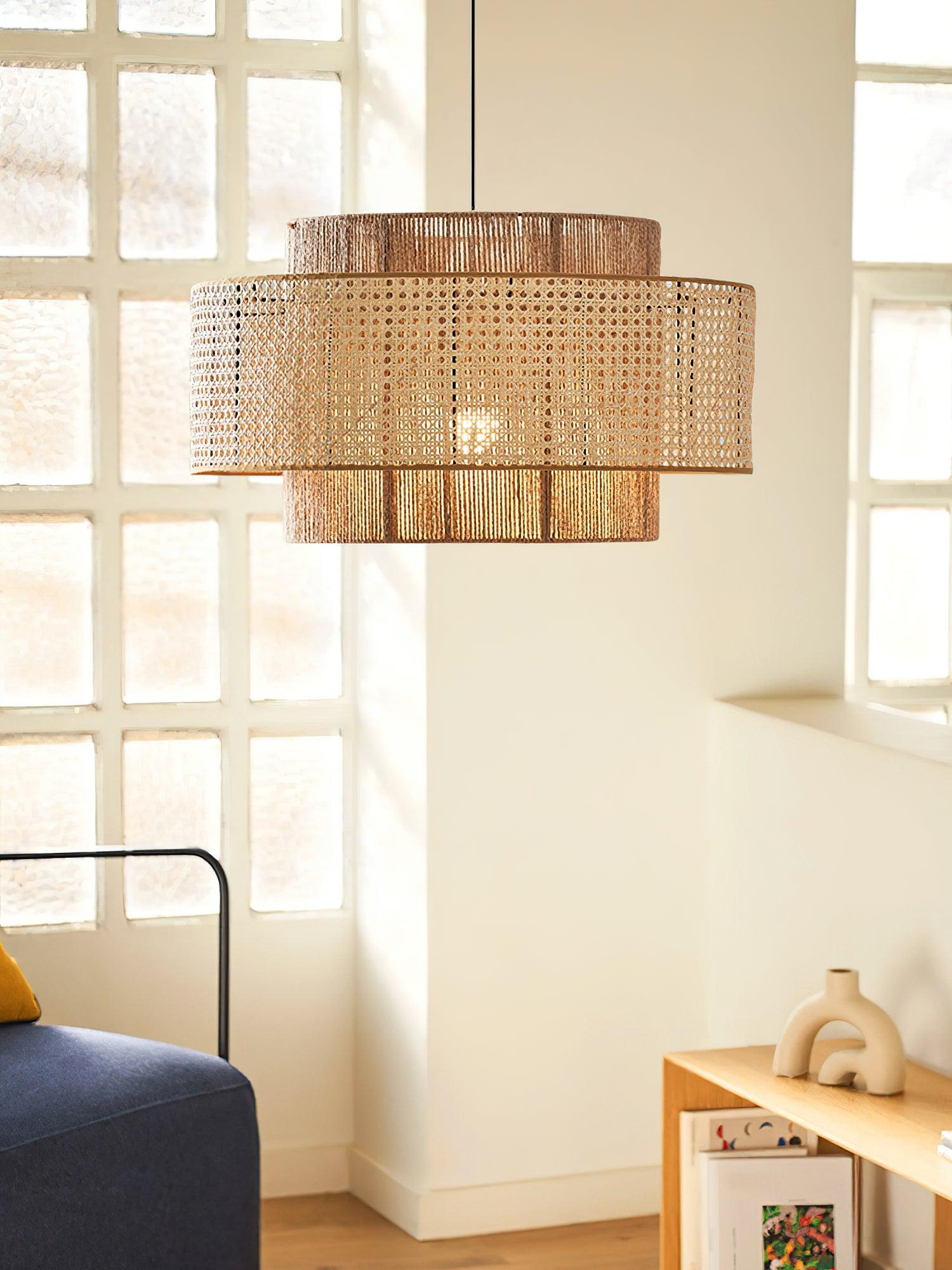 Ulshayra – Lampada a sospensione in rattan concentrico