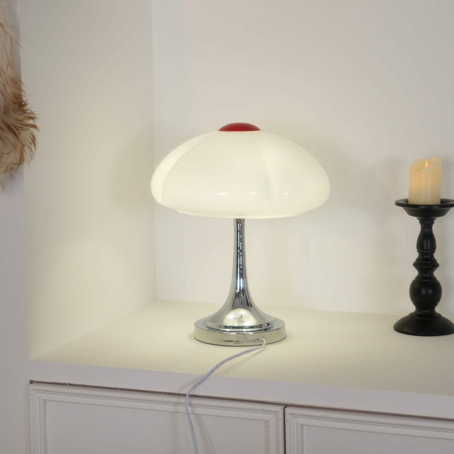 Lunari – Lampada da tavolo contemporanea con finitura cromata