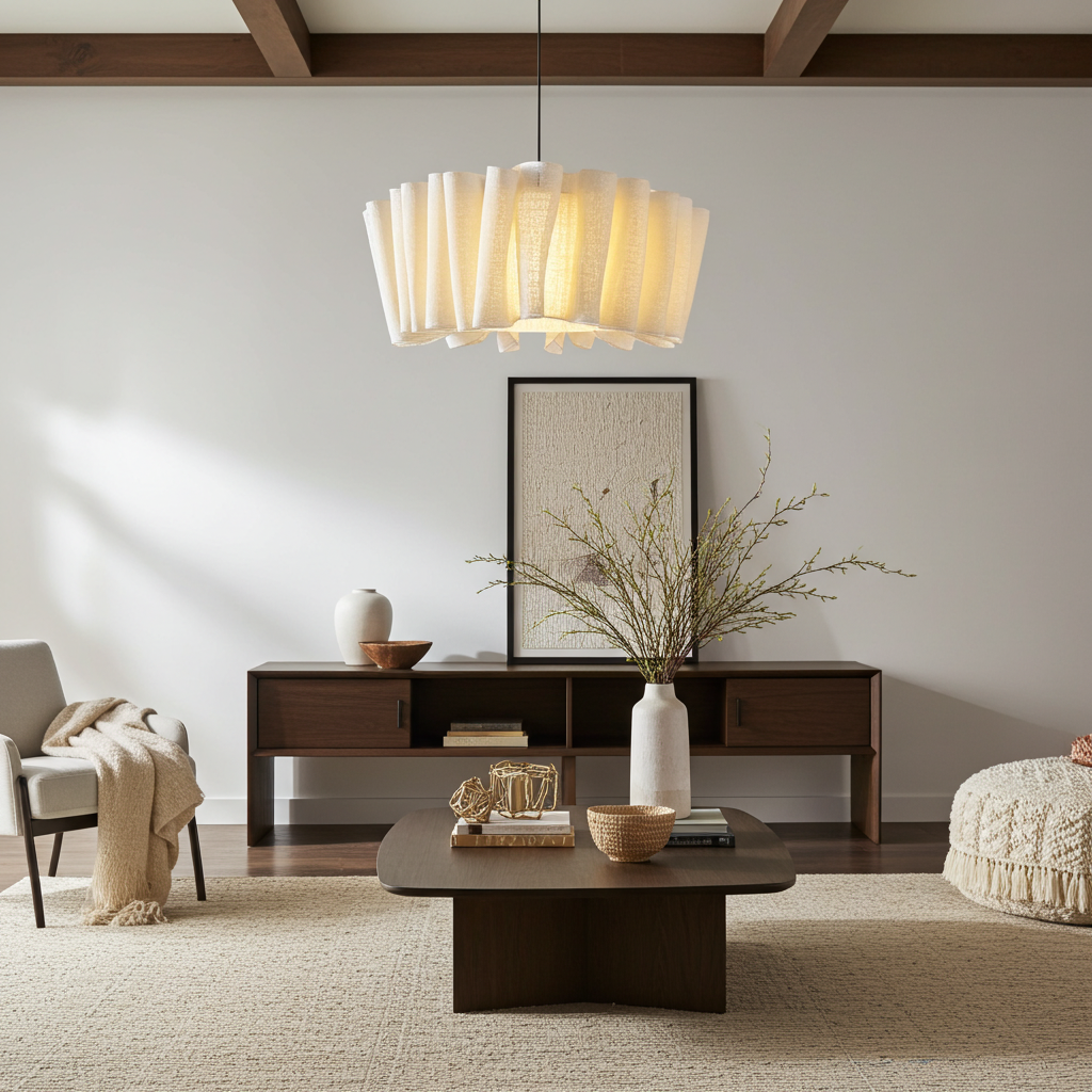 Nordic Fabric Chandelier Drum Ceiling Lamp Handmade Minimalist - Image 8