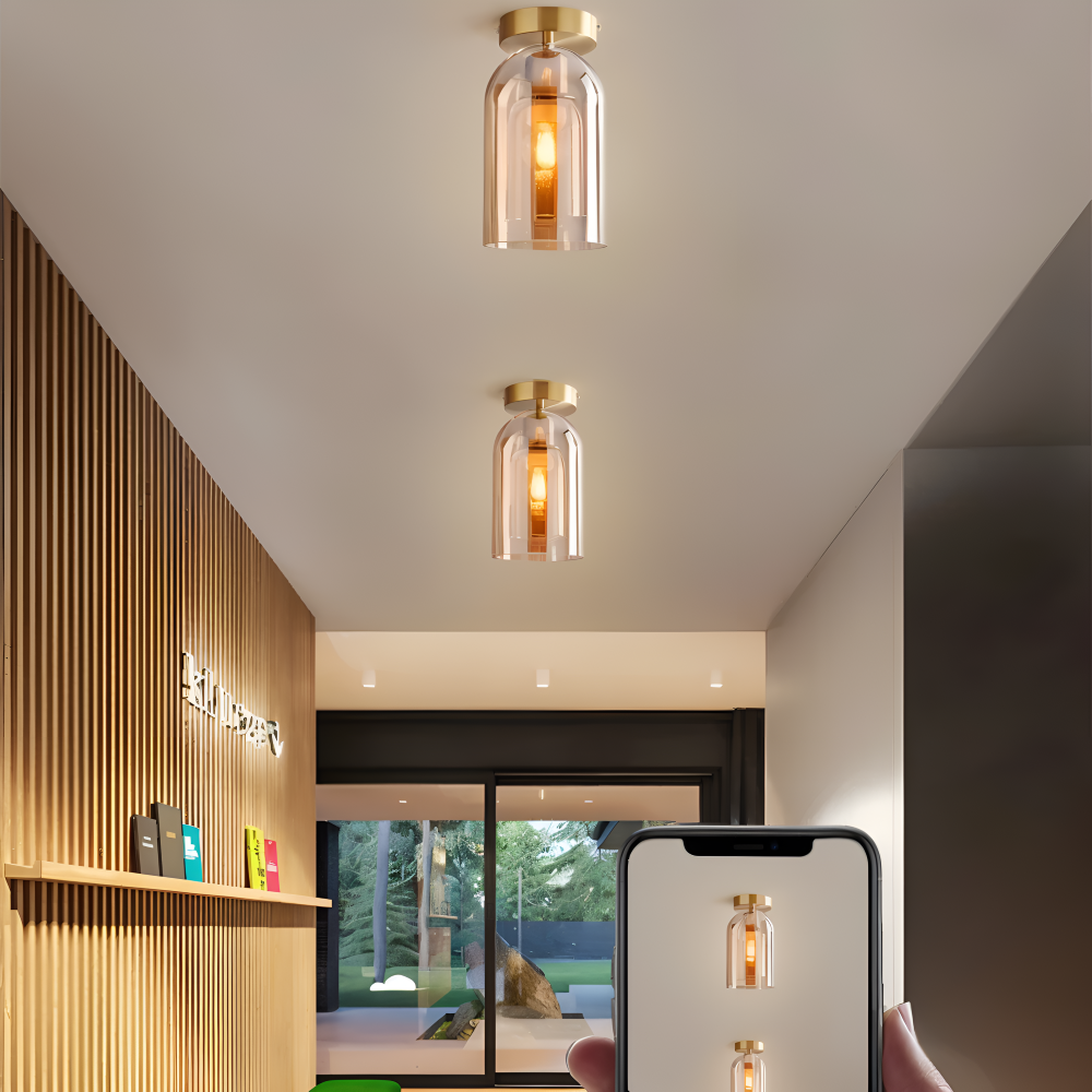 Lumosyn - Lampada da soffitto moderna in vetro LED finitura nero oro