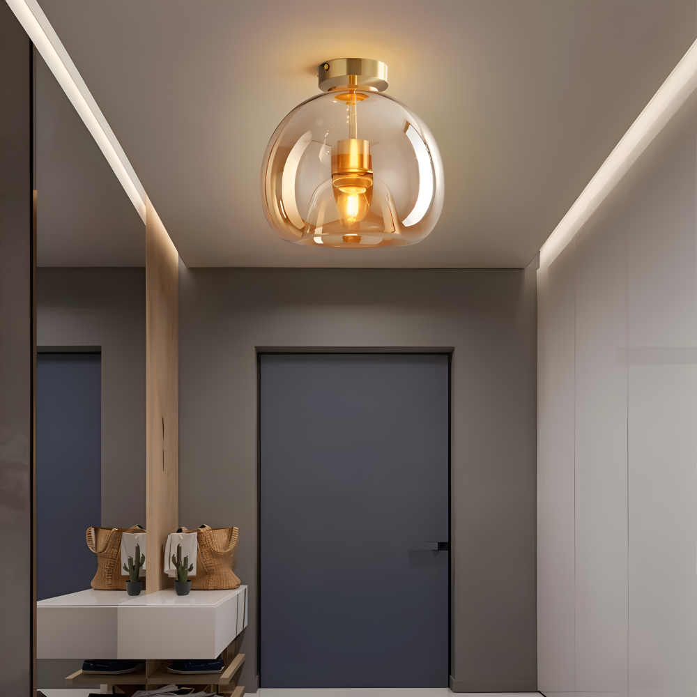 Lumosyn - Lampada da soffitto moderna in vetro LED finitura nero oro