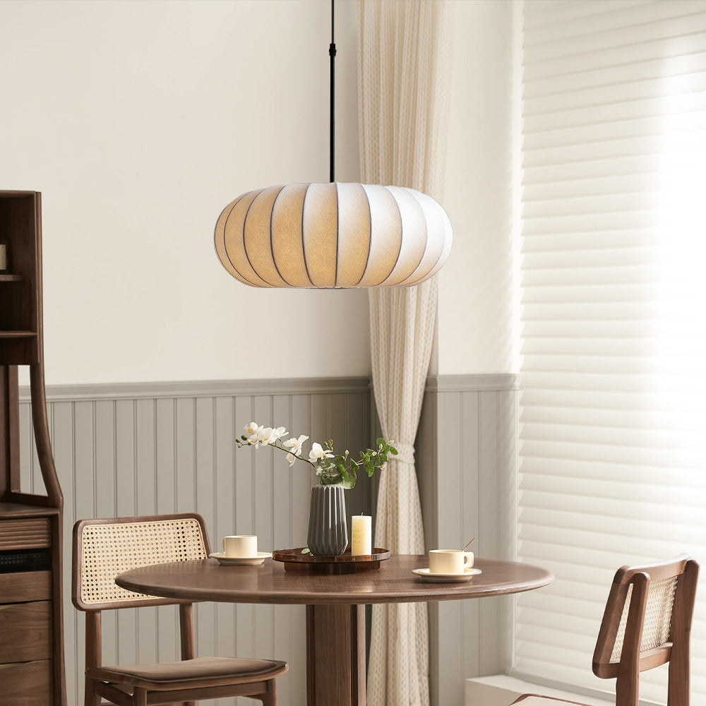 Dinam - Lampada a sospensione ovale scandinava con paralume in tessuto per sala da pranzo