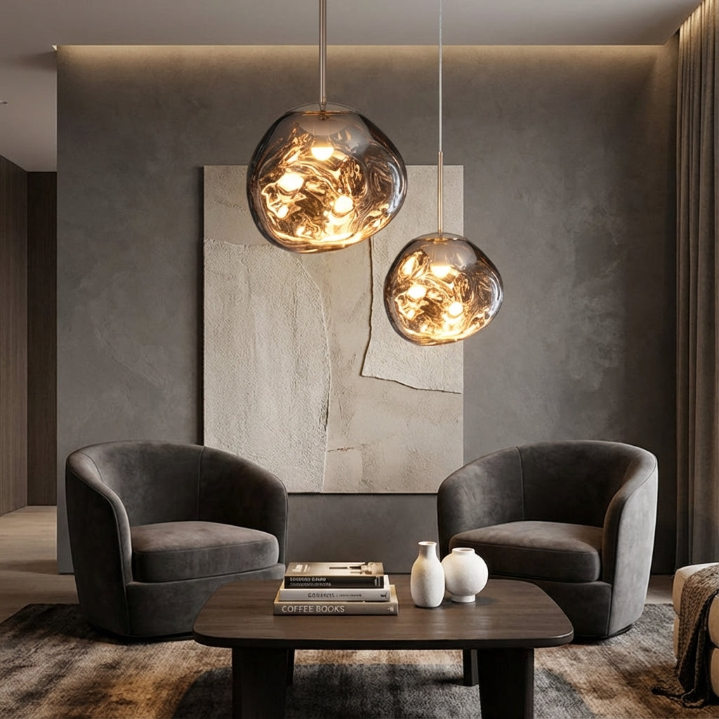 Lordia - Lampada a sospensione in vetro irregolare effetto lava fusa
