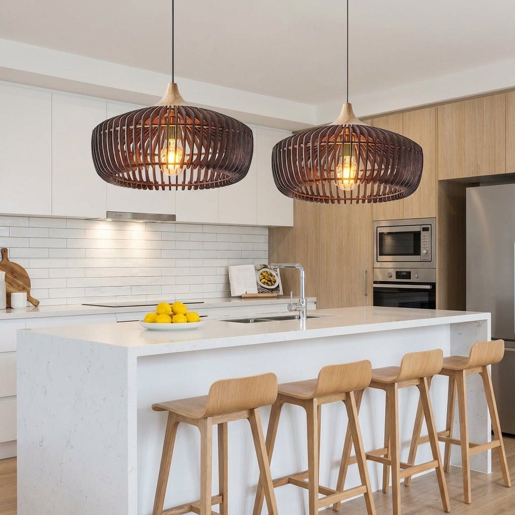 Rionda - Lampada a sospensione in legno stile nordico giapponese