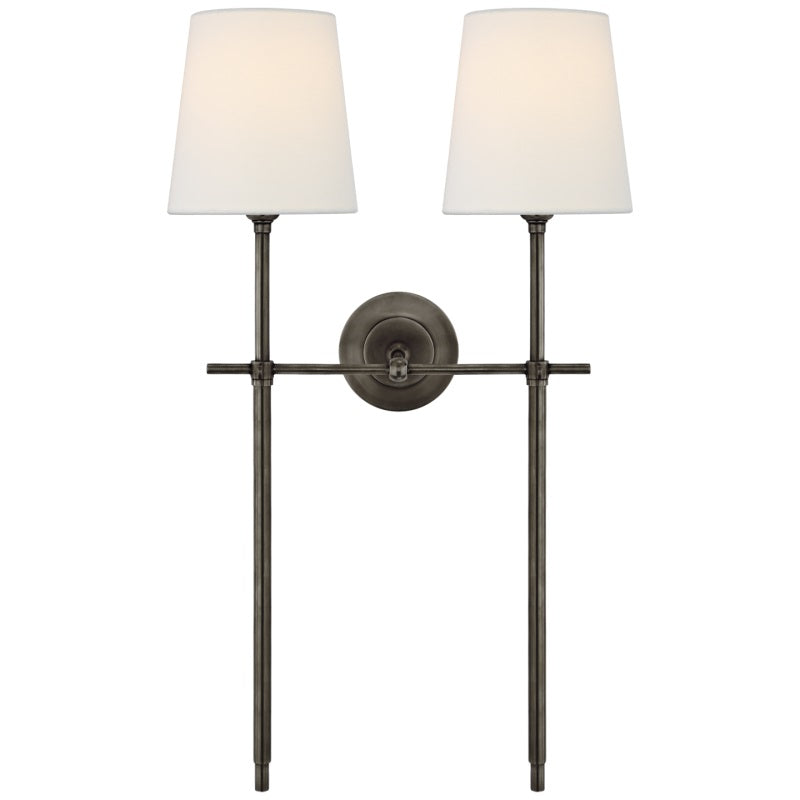 Belarion - Applique da parete con paralume in tessuto e ottone a forma conica
