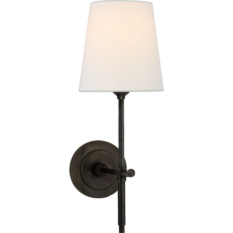 Belarion - Applique da parete con paralume in tessuto e ottone a forma conica