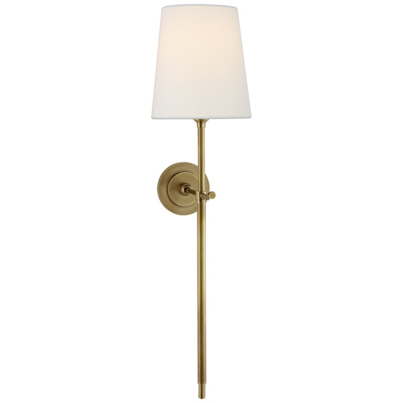 Belarion - Applique da parete con paralume in tessuto e ottone a forma conica