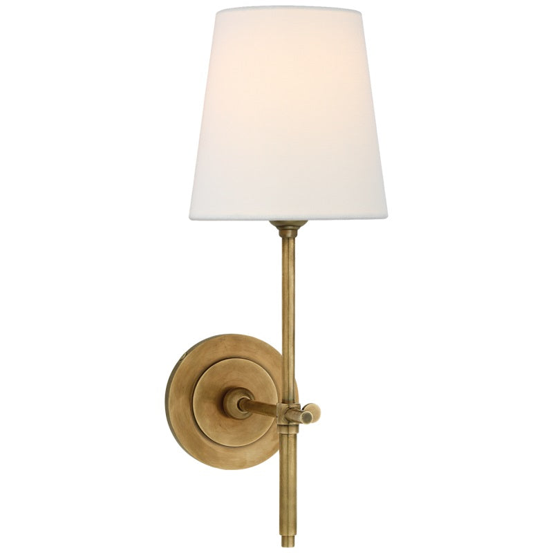 Belarion - Applique da parete con paralume in tessuto e ottone a forma conica