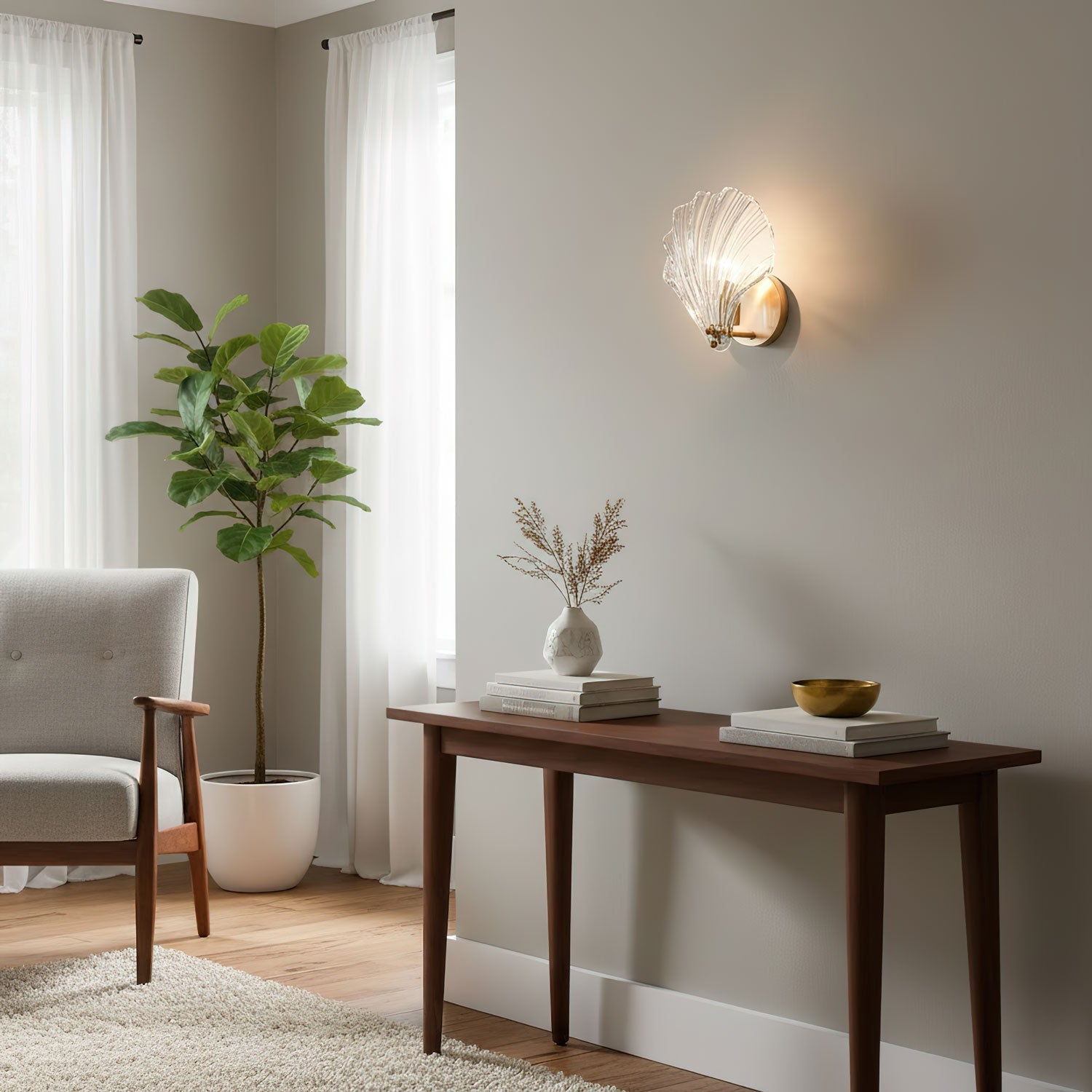 Coman - Applique da parete in ottone con LED a forma di conchiglia