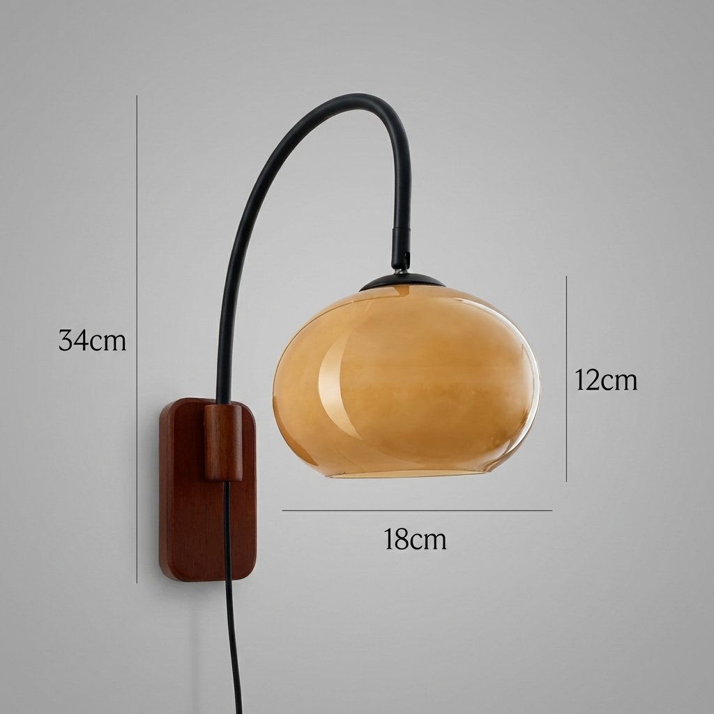 Rolen – Applique da parete in legno massello con globo in vetro, 1 luce