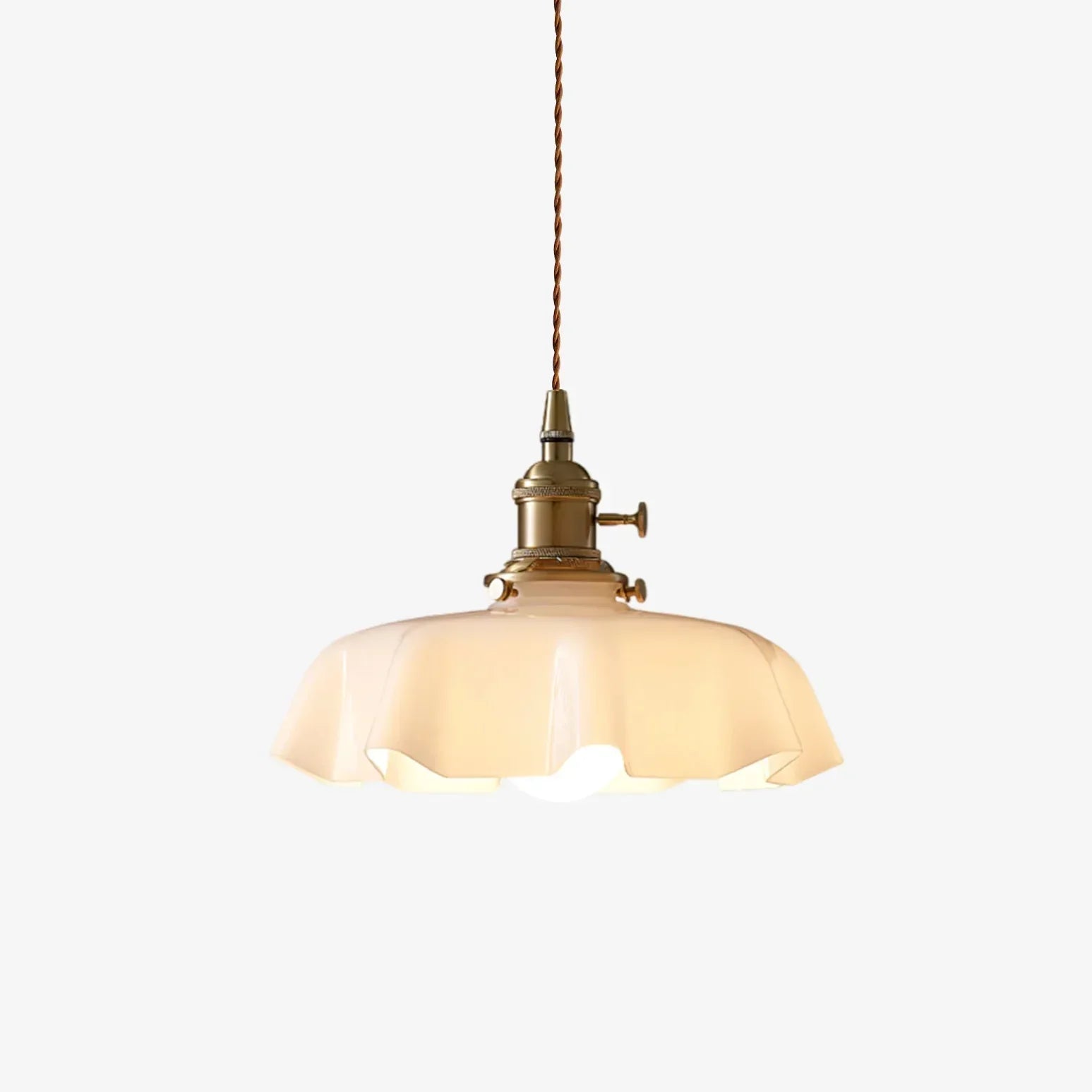 French Style Scalloped Cream Glass Brass Pendant Lamp - Image 6