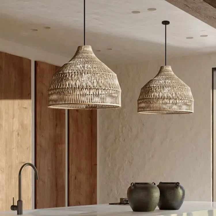 Noryu - Lampada a sospensione giapponese in legno intrecciato fatta a mano