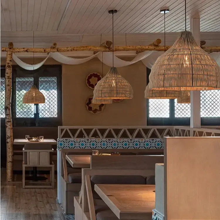 Noryu - Lampada a sospensione giapponese in legno intrecciato fatta a mano