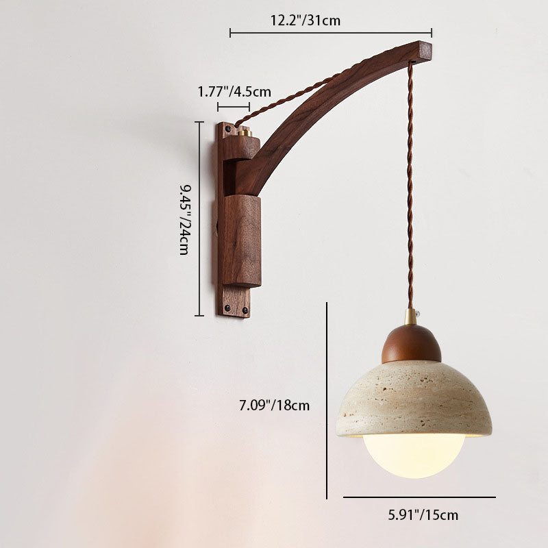 Lurevia – Applique murale Wabi Sabi en bois et verre dôme 1 lumière  