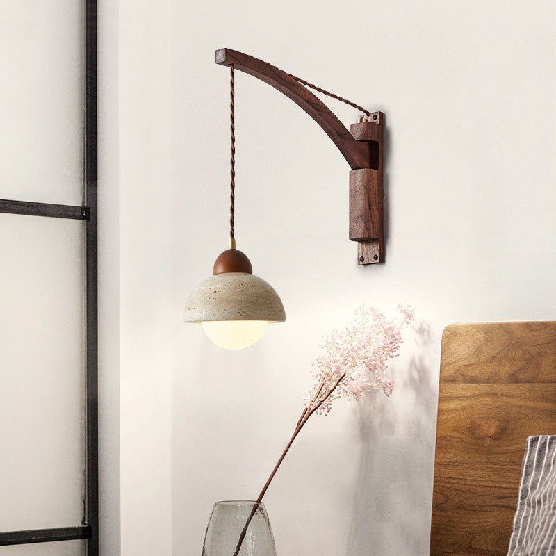 Lurevia – Applique murale Wabi Sabi en bois et verre dôme 1 lumière  
