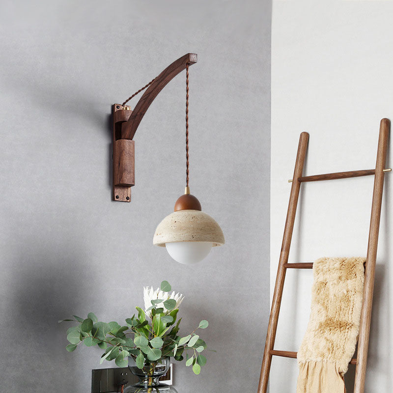 Lurevia – Applique murale Wabi Sabi en bois et verre dôme 1 lumière  