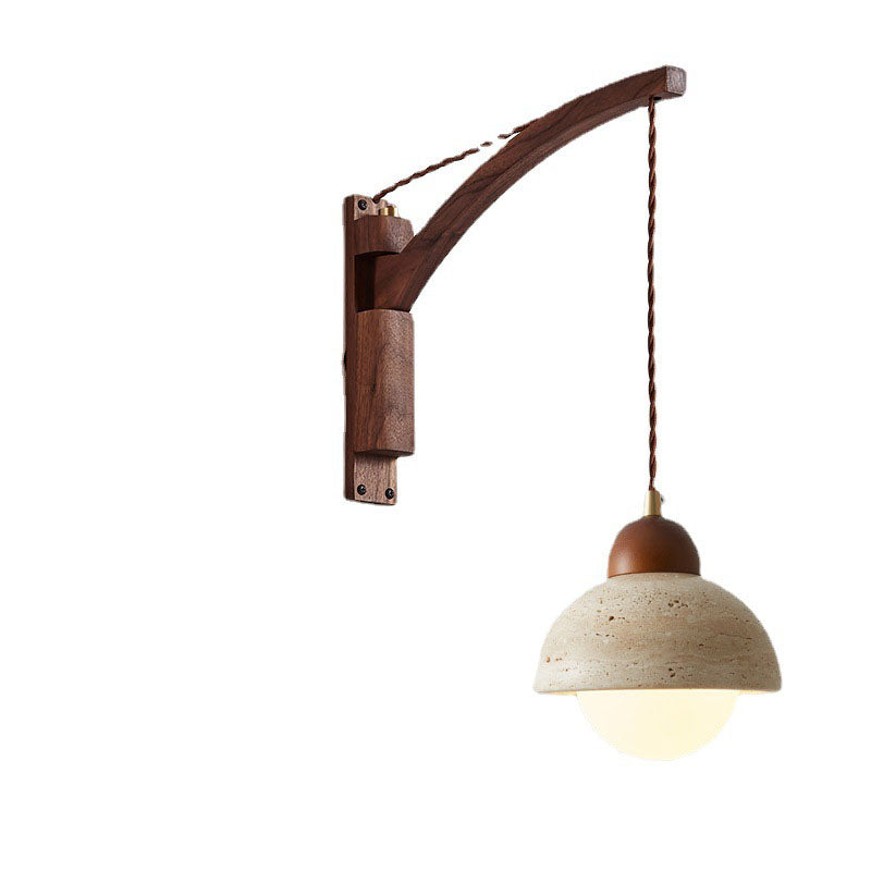 Lurevia – Applique murale Wabi Sabi en bois et verre dôme 1 lumière  