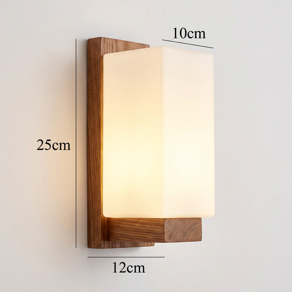 Hikari – Applique murale japonaise en bois et verre LED rectangulaire