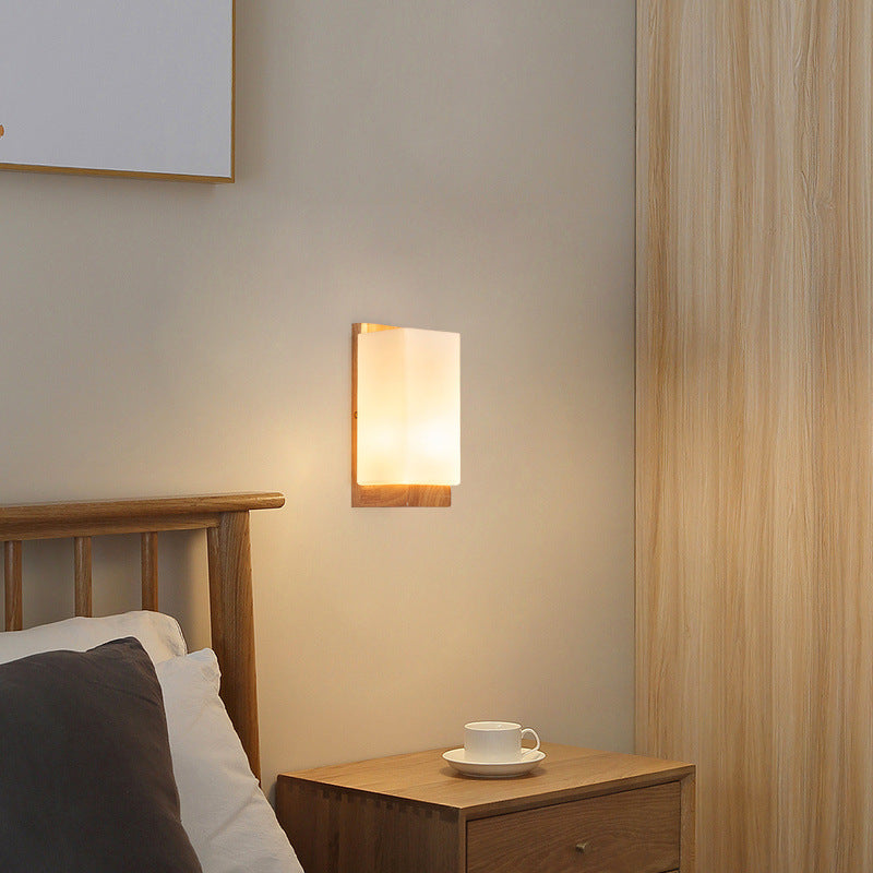 Hikari – Applique murale japonaise en bois et verre LED rectangulaire