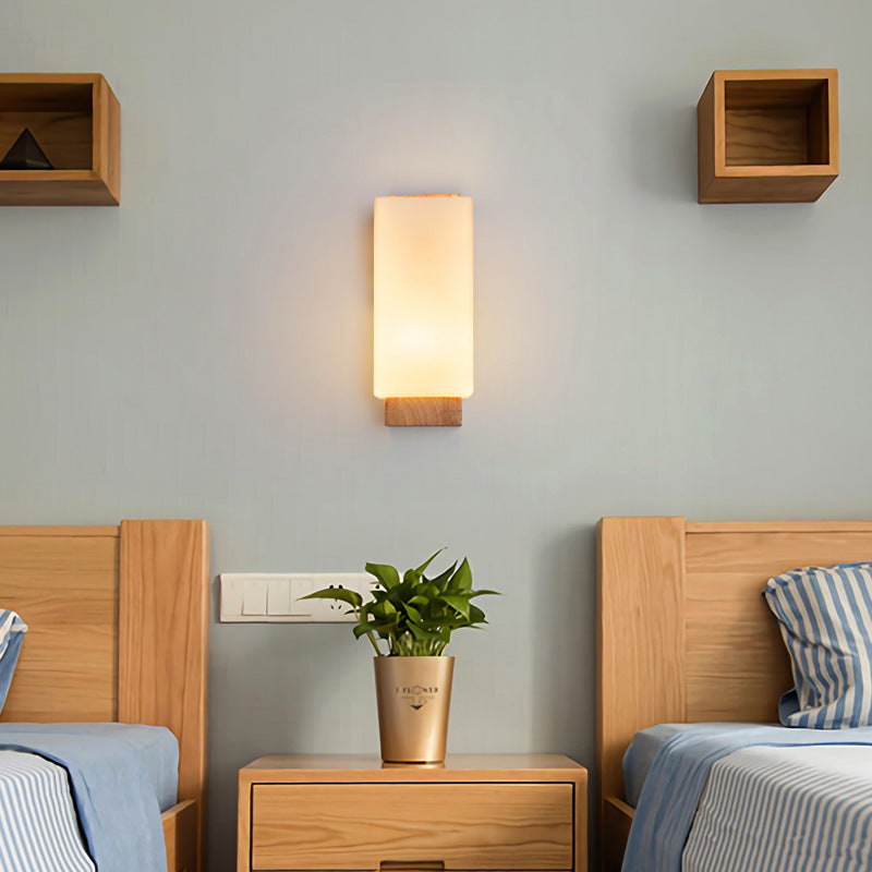 Hikari – Applique murale japonaise en bois et verre LED rectangulaire