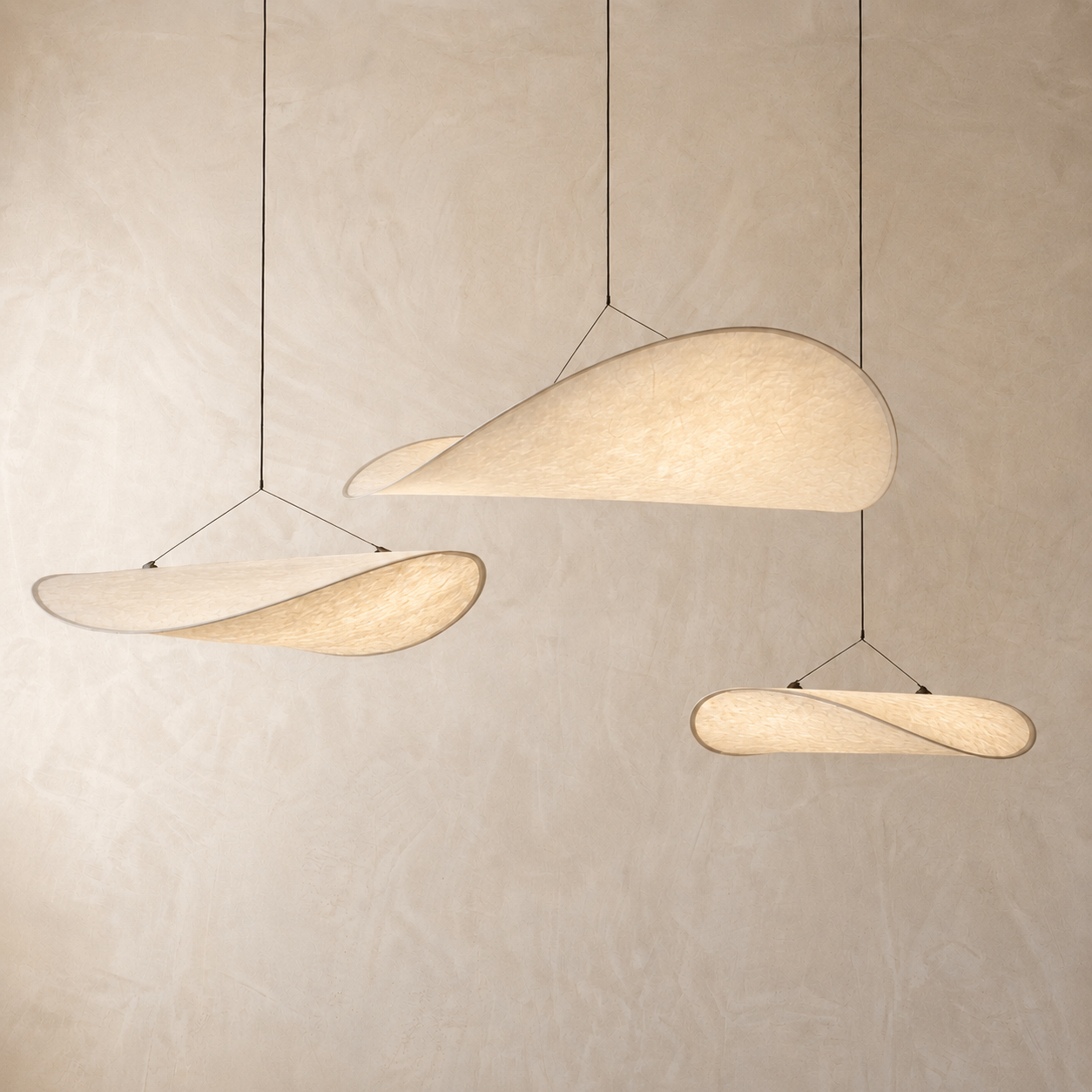 Japanese Silk Pendant Light Handmade Wabi Sabi Chandelier