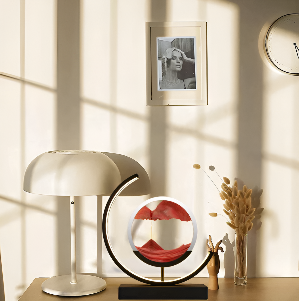 Round LED Moving Sand Art Lamp Rechargeable Dimmable - Image 3