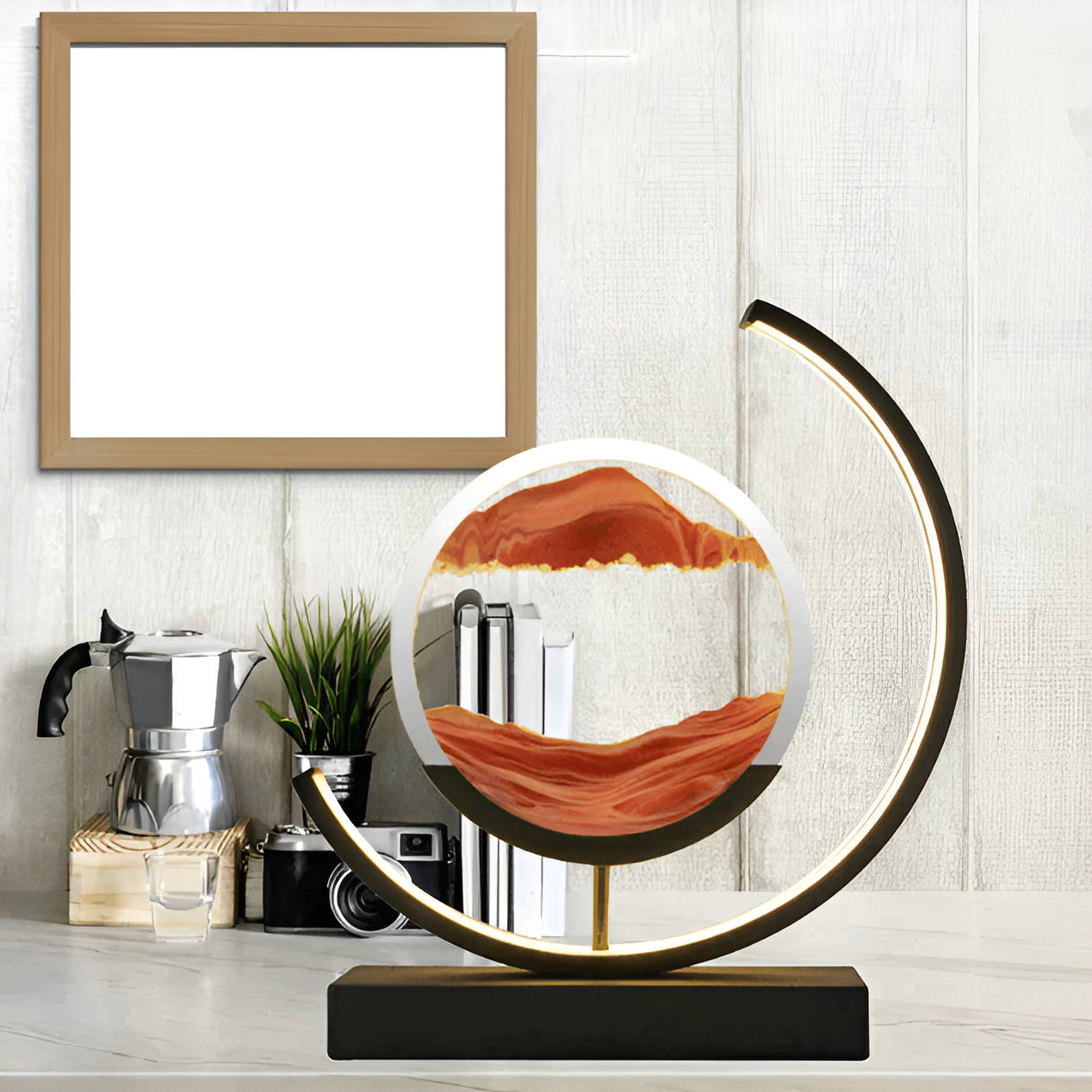 Round LED Moving Sand Art Lamp Rechargeable Dimmable - Image 5