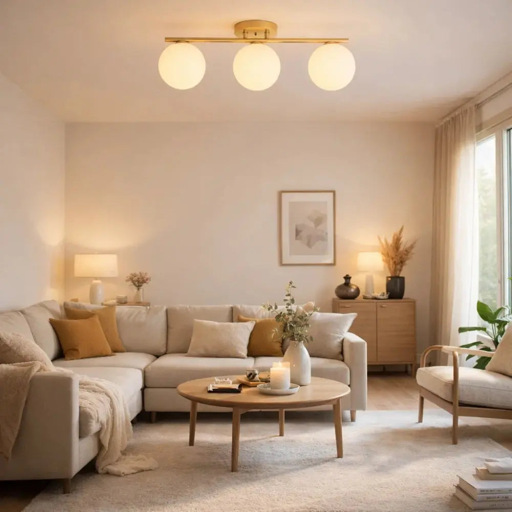 Dorvion – Lampe de plafond LED opaline duo en laiton