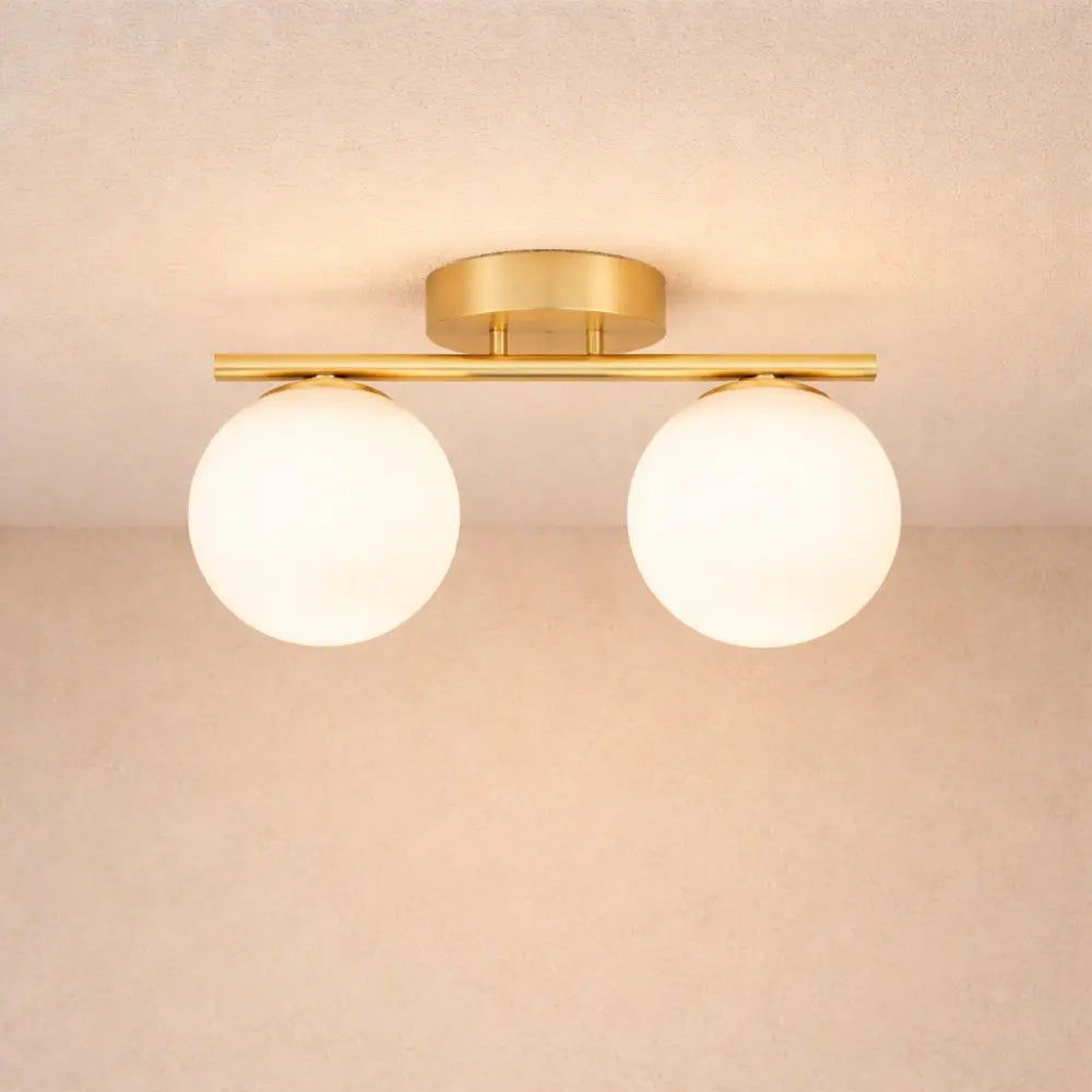 Dorvion – Lampe de plafond LED opaline duo en laiton
