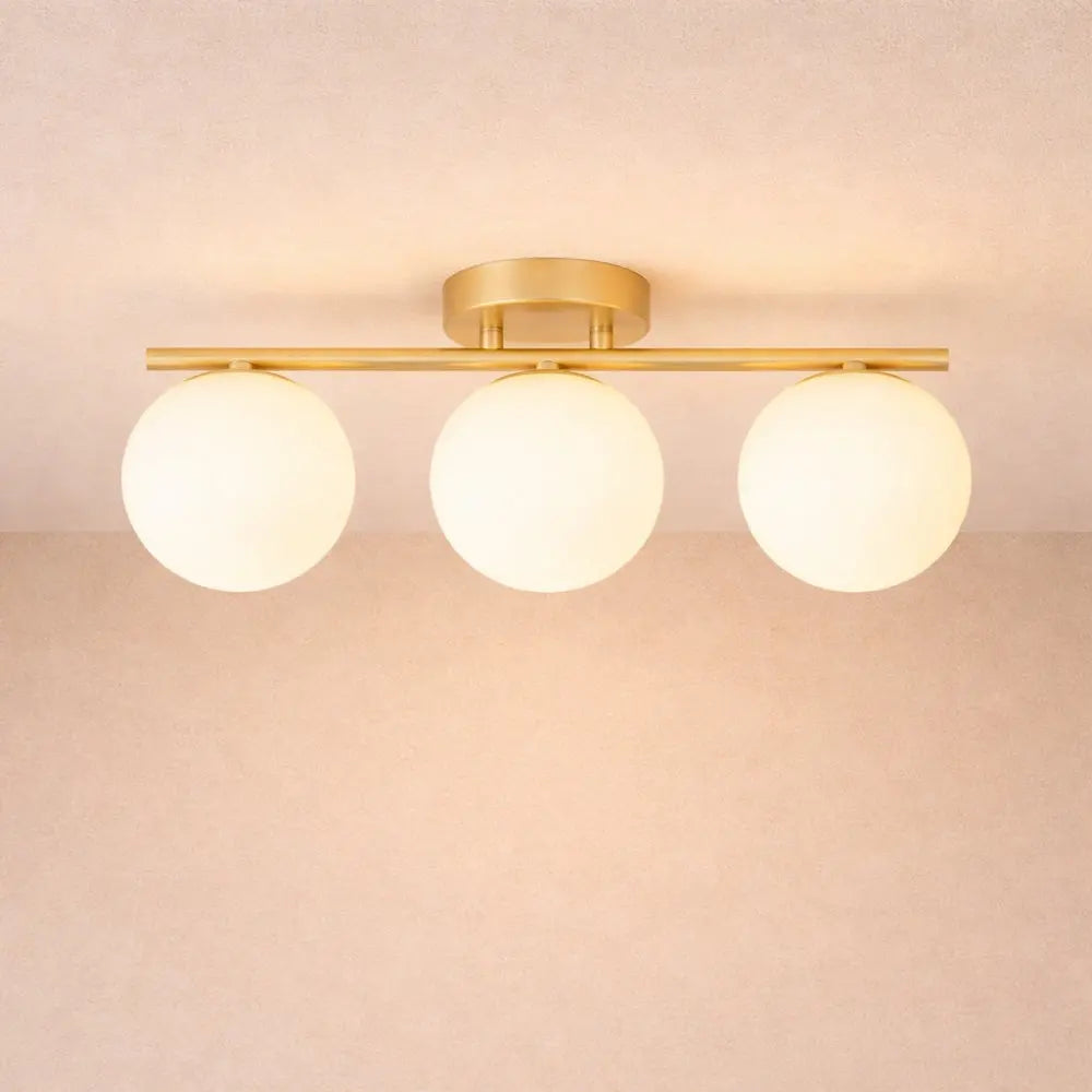 Dorvion – Lampe de plafond LED opaline duo en laiton