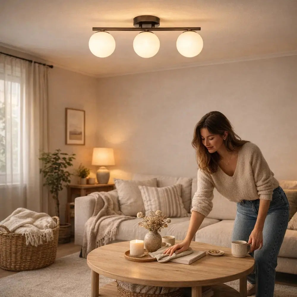Dorvion – Lampe de plafond LED opaline duo en laiton